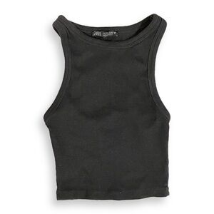 Zara black halter neck cropped tank top (size small)